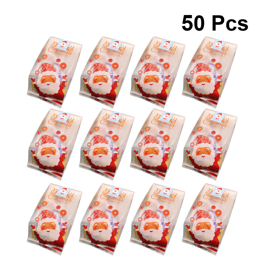 Xmas Food Snacks - ถุงบรรจุอาหารคริสต์มาสลายซานตาคลอส 50 ชิ้น ถุงพลาสติกสำหรับบรรจุคุกกี้ ของขวัญ ของชำร่วยงานปาร์ตี้คริสต์มาส