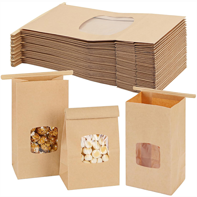 Food Snacks Party - 10 ชิ้นถุงเบเกอรี่, หน้าต่างปิดผนึกถุงกระดาษคราฟท์สําหรับคุกกี้แซนวิชขนมปังขนมขบเคี้ยวอาหาร - ถุงเดินทาง, อุปกรณ์จัดงานแต่งงาน