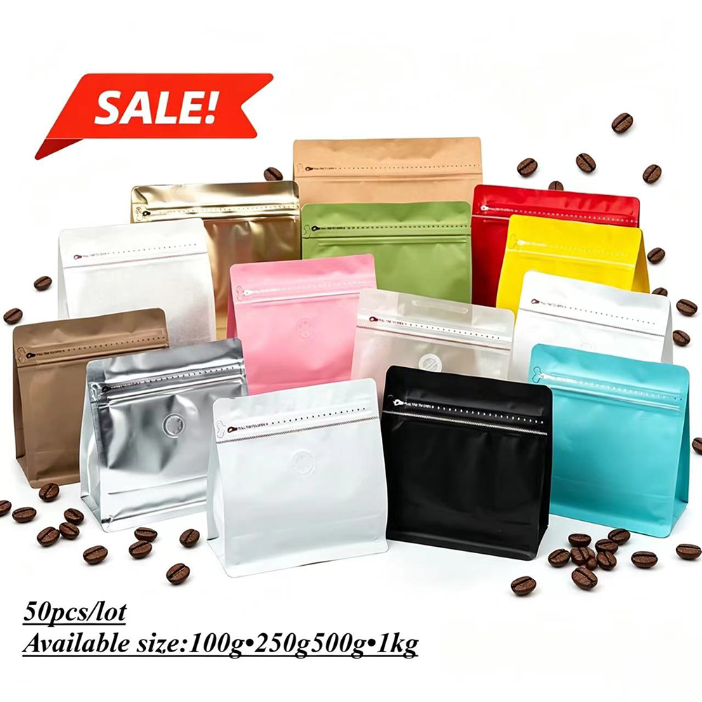 Food Snacks Party - 50pcs Matte Black Mylar อลูมิเนียมฟอยล์ความร้อนซีลถุงกาแฟวาล์ว Resealable