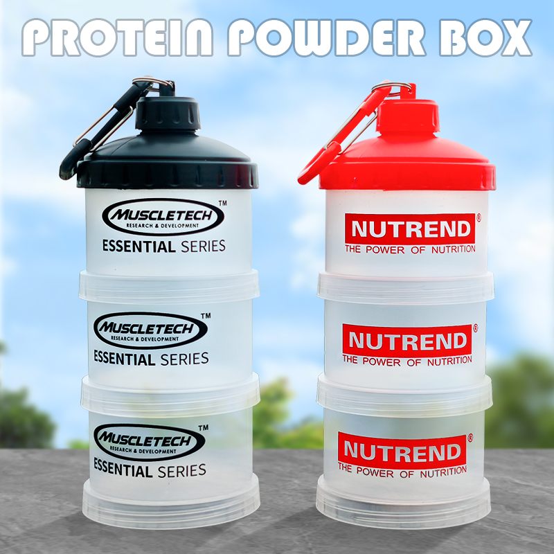 Protein Bar Box - 3 ชั้นแบบพกพากล่องผงโปรตีนช่องทางกล่องแป้งฟิตเนสอาหารเสริมขวดแต่ละชั้นกล่องยากล่องขนม