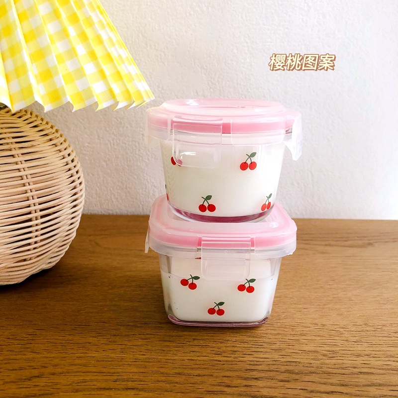 Korean Food Snacks - กล่องเล็กปิดผนึกลายเชอร์รี่เกาหลีแบบพกพาน่ารักน่ารักกล่องใส่ผลไม้ความจุขนาดเล็กกล่องใส่ของสดมีฝาปิดขนาด120มล. 1ชิ้น
