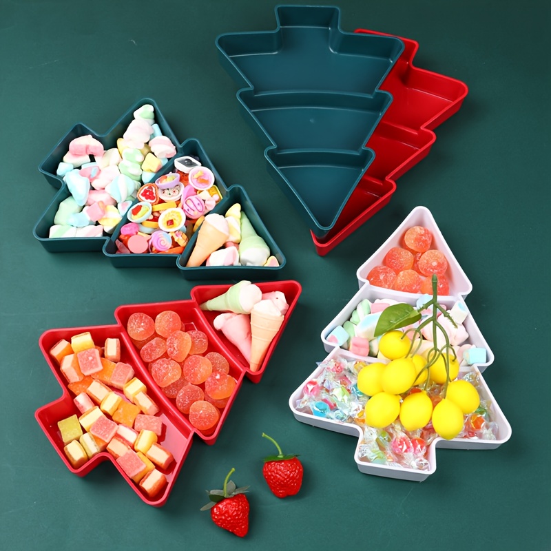Xmas Food Snacks - ถาดตกแต่งอาหารรูปต้นคริสต์มาส 3 ชิ้น ถาดวางของประดับตกแต่งกลางโต๊ะ ถาดเสิร์ฟพลาสติก ของตกแต่งโต๊ะคริสต์มาส