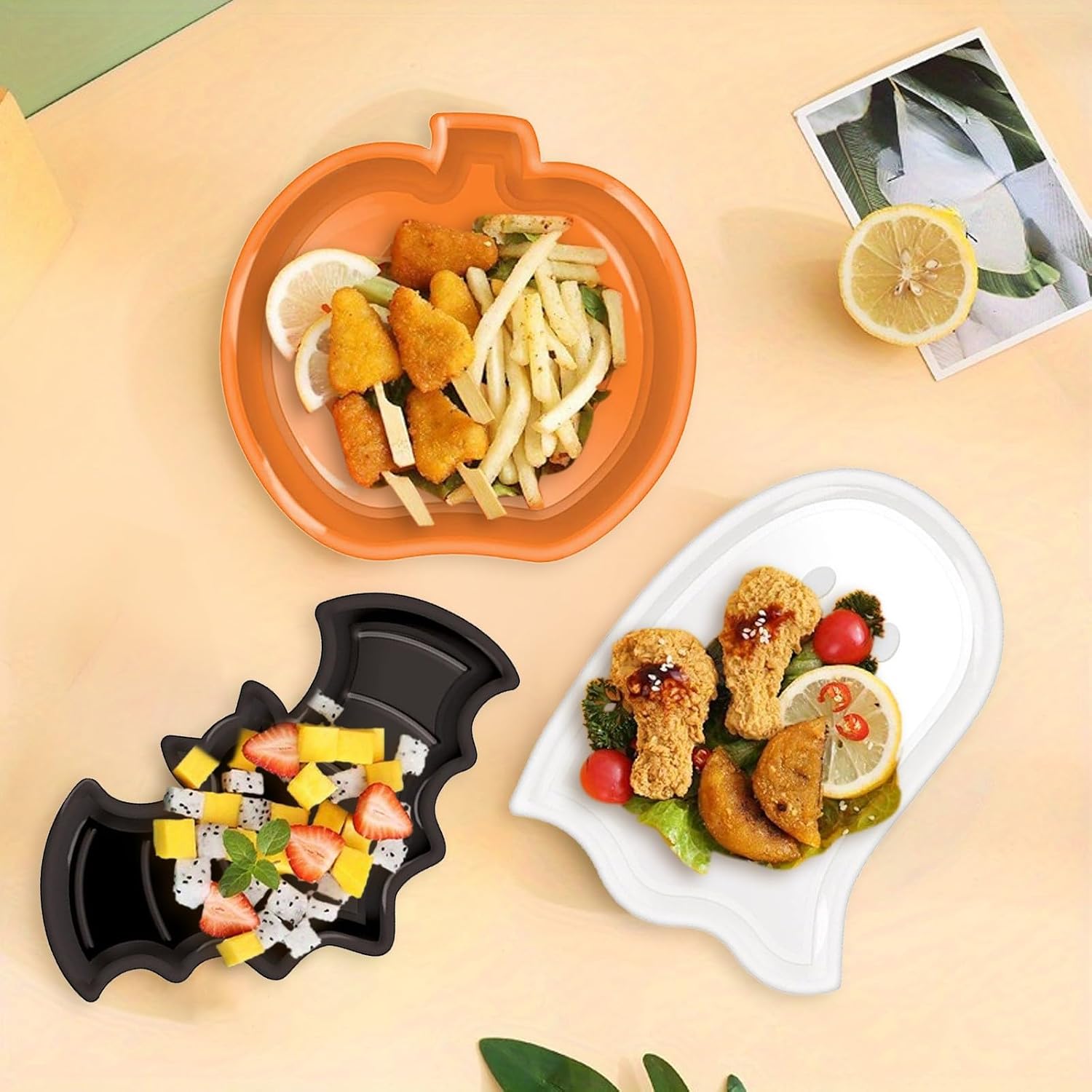 ชุดจานฮาโลวีนแบบใช้ซ้ำได้ ลายฟ - Food Snacks Party บทวิจารณ์และราคา