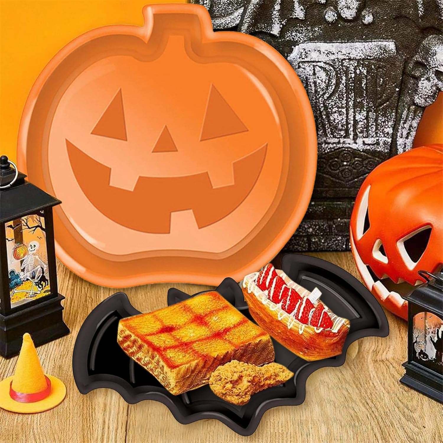 ชุดจานฮาโลวีนแบบใช้ซ้ำได้ ลายฟ - Food Snacks Party บทวิจารณ์และราคา